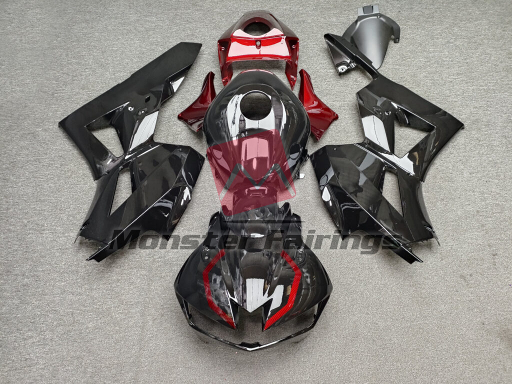 Honda CBR600RR 2013 - 2025 Gloss Black With Red Carbon Fiber Style ABS fairings - custom motorcycle bodywork kit by Monster Fairings
