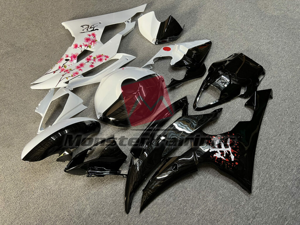 Gloss Black & White Cherry Blossom Split ABS fairings for Yamaha R6 2008 - 2016 - premium OEM fit kit by Monster Fairings
