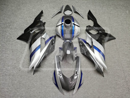 Yamaha R6 2017-2022 Gloss Silver with Black & Blue With Carbon Fiber Style ABS Fairings | Monster Fairings
