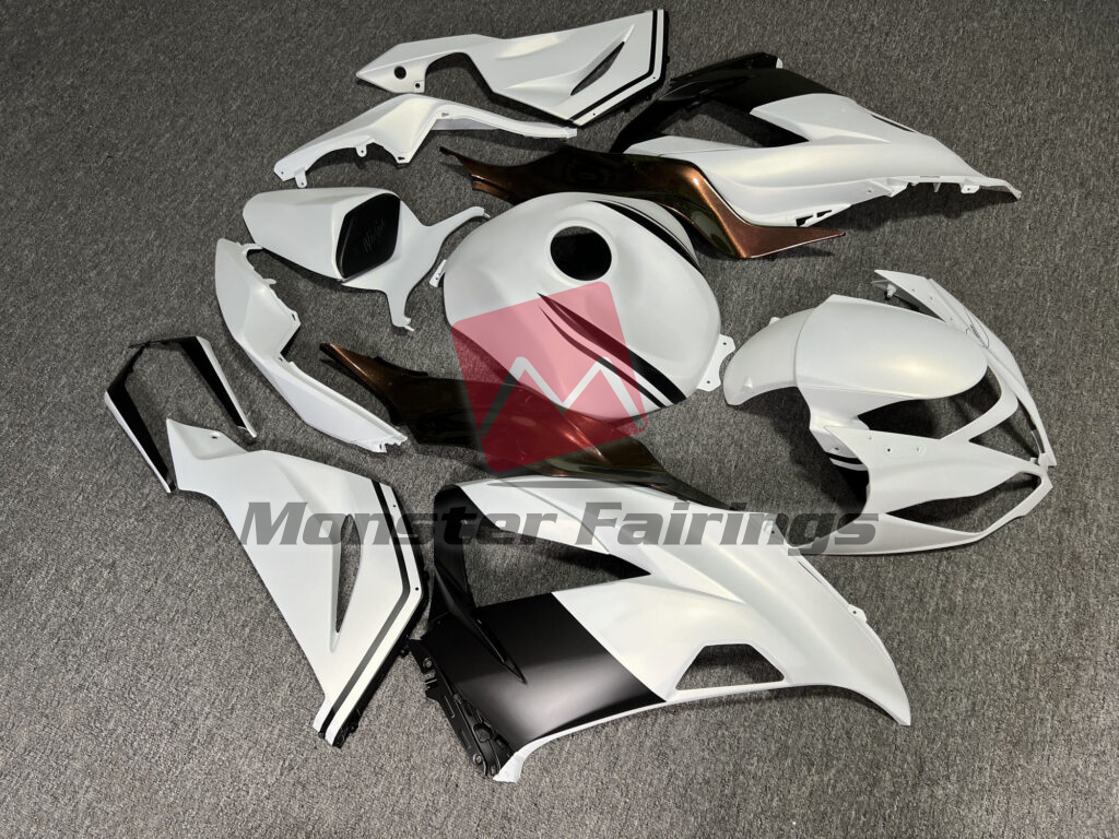 Matte Metallic White & Black With Gloss Bronze ABS fairings for Kawasaki ZX6R 2013 - 2018 - premium OEM fit kit by Monster Fairings