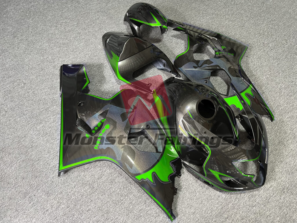 2004 - 2005 Suzuki GSXR 600 - 750 Gloss Metallic Black & Green With Custom Skull fairing set - ABS injection, custom painted by Monster Fairings