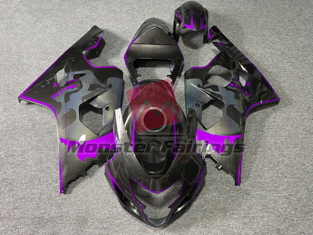 Suzuki GSXR 600 - 750 2004 - 2005 Gloss Metallic Black & Purple With Custom Skull ABS fairings - custom motorcycle bodywork kit by Monster Fairings