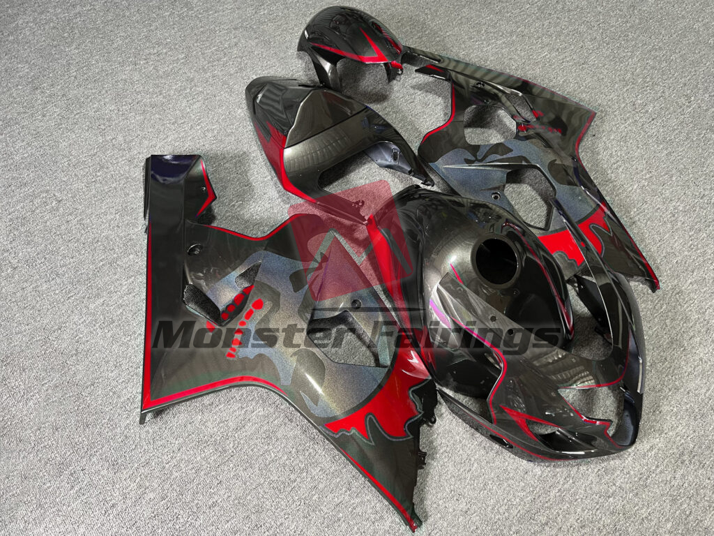 2004 - 2005 Suzuki GSXR 600 - 750 Gloss Metallic Black & Red With Custom Skull fairing set - ABS injection, custom painted by Monster Fairings