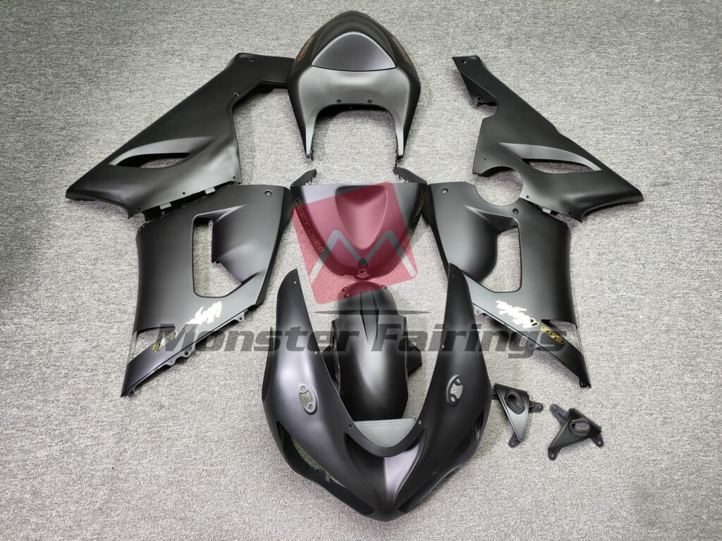 Kawasaki ZX6R 2005 - 2006 Matte Black With Gold ABS fairings - custom motorcycle bodywork kit by Monster Fairings