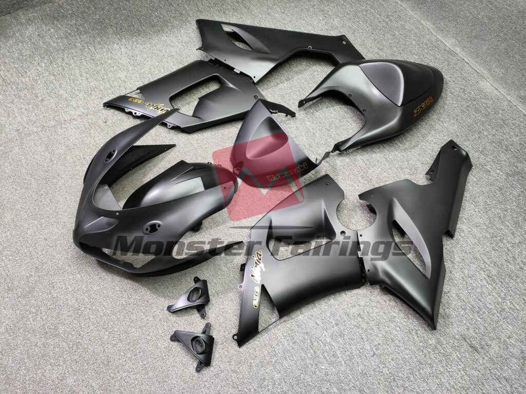 Matte Black With Gold ABS fairings for Kawasaki ZX6R 2005 - 2006 - premium OEM fit kit by Monster Fairings