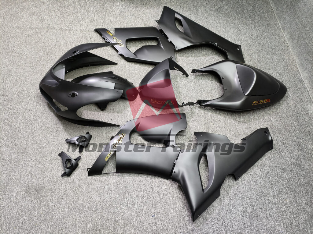 2005 - 2006 Kawasaki ZX6R Matte Black With Gold fairing set - ABS injection, custom painted by Monster Fairings