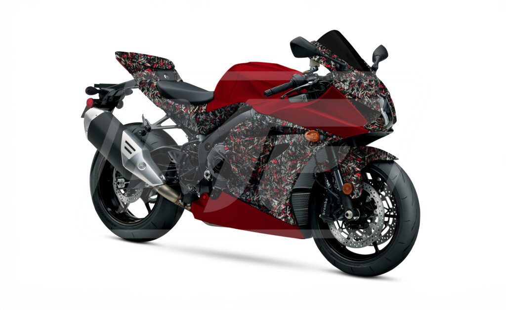 Gloss Forged Carbon Fiber Style With Candy Red ABS fairings for Suzuki GSXR 1000 2017 - 2025 - premium OEM fit kit by Monster Fairings
