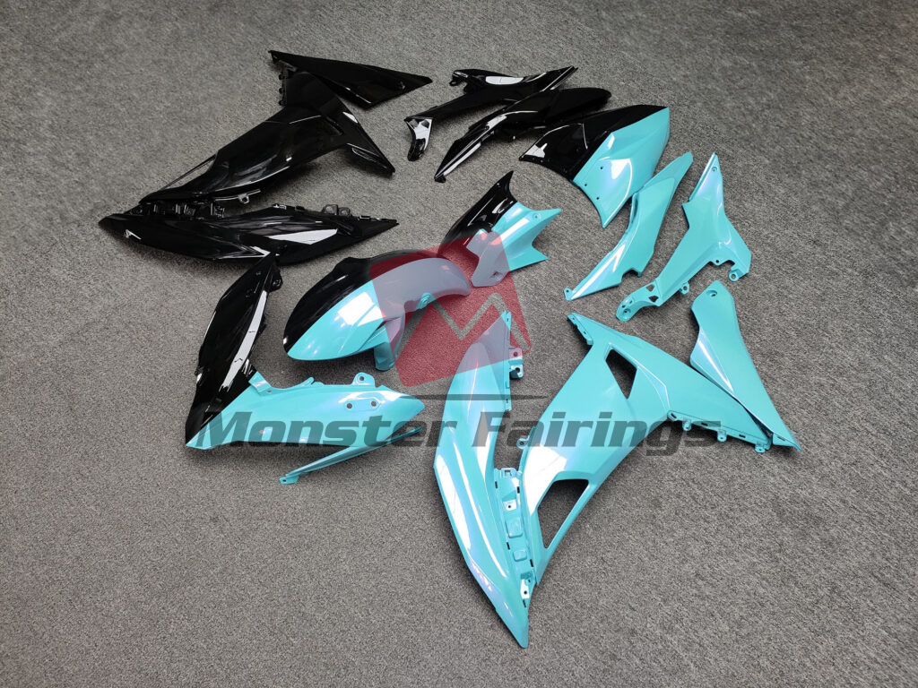 Kawasaki Ninja 650R custom ABS fairings 2017 - 2019 in Gloss Black & Light Blue Split - durable replacement kit, Monster Fairings