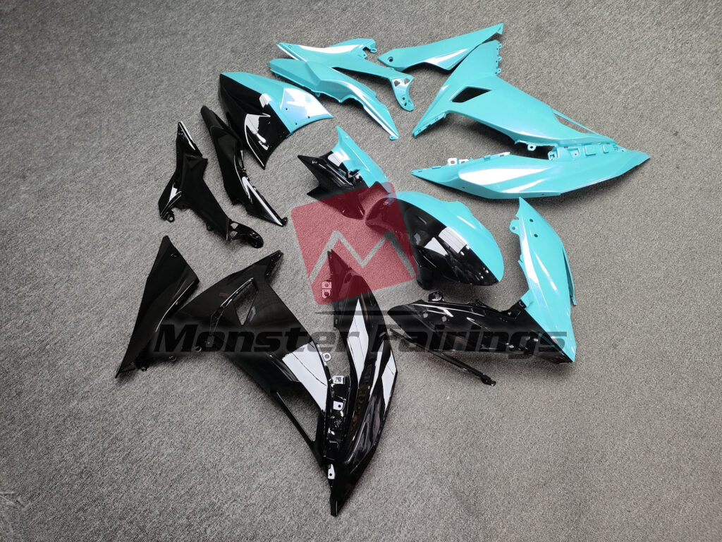 Gloss Black & Light Blue Split ABS fairings for Kawasaki Ninja 650R 2017 - 2019 - premium OEM fit kit by Monster Fairings