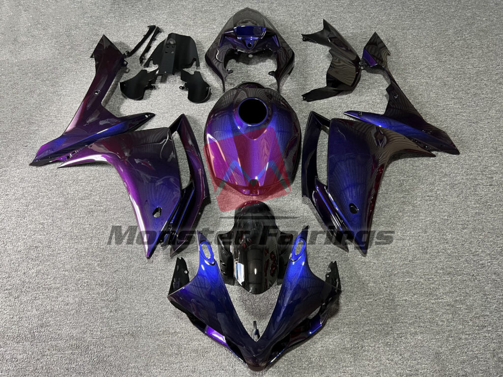 Yamaha R1 2007 - 2008 Gloss Purple Gradient & Black ABS fairings - custom motorcycle bodywork kit by Monster Fairings