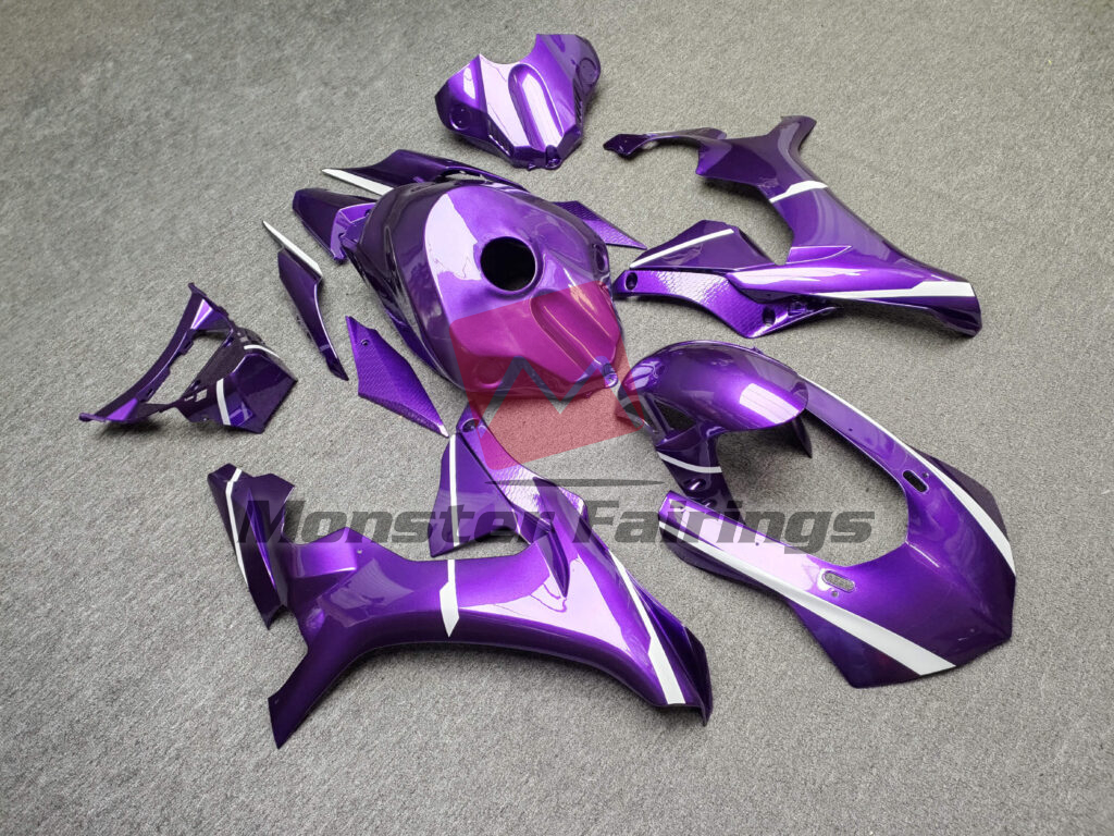 2015 - 2019 Yamaha R1 Gloss Purple & White fairing set - ABS injection, custom painted by Monster Fairings