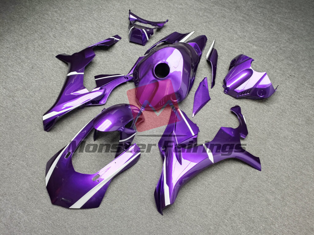 Yamaha R1 custom ABS fairings 2015 - 2019 in Gloss Purple & White - durable replacement kit, Monster Fairings