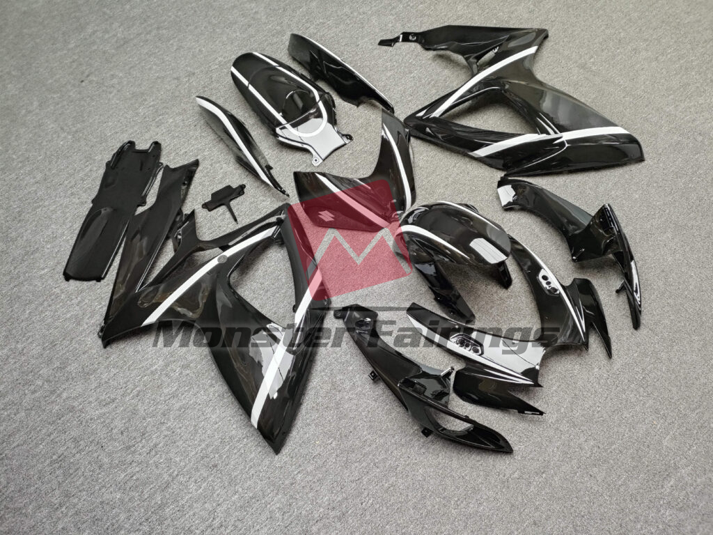 Gloss Black With White Lines ABS fairings for Suzuki GSXR 600 - 750 2006 - 2007 - premium OEM fit kit by Monster Fairings