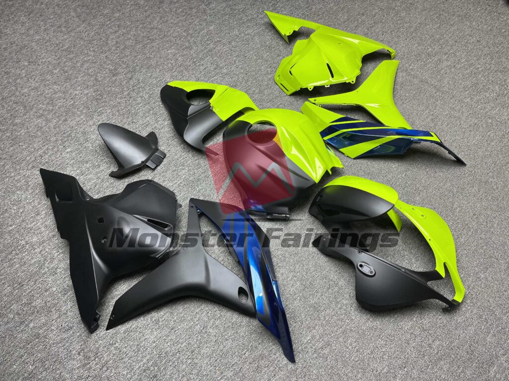 Honda CBR600RR custom ABS fairings 2009 - 2012 in Gloss High Vis Yellow & Matte Black Split With Blue - durable replacement kit, Monster Fairings