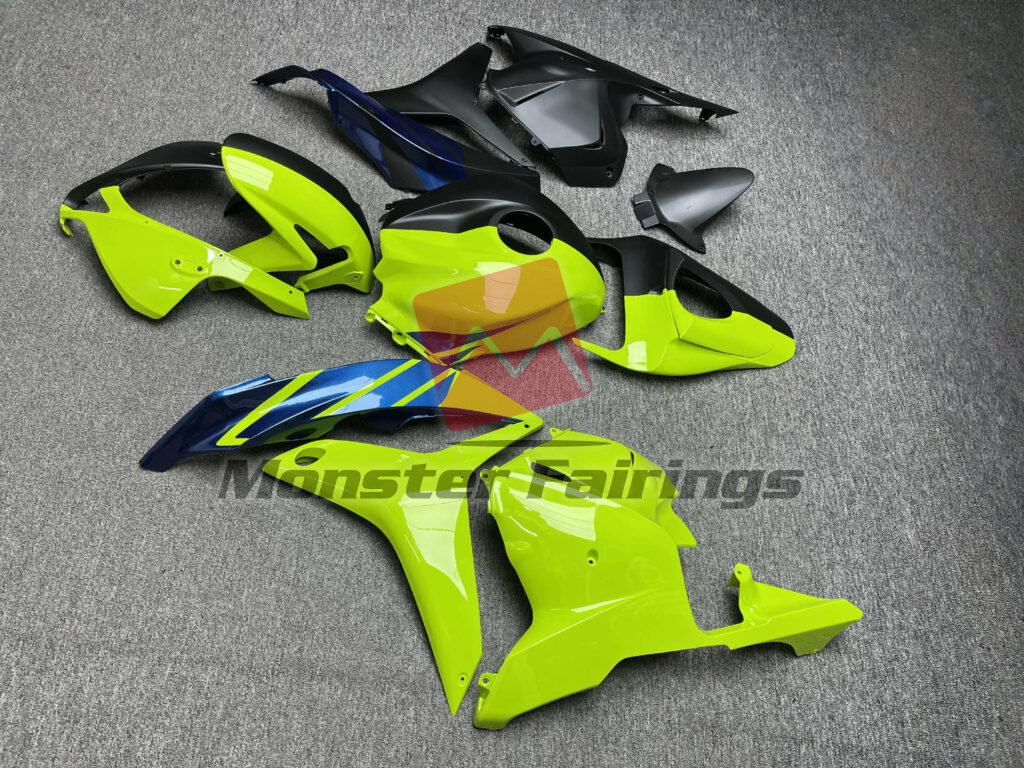 2009 - 2012 Honda CBR600RR Gloss High Vis Yellow & Matte Black Split With Blue fairing set - ABS injection, custom painted by Monster Fairings