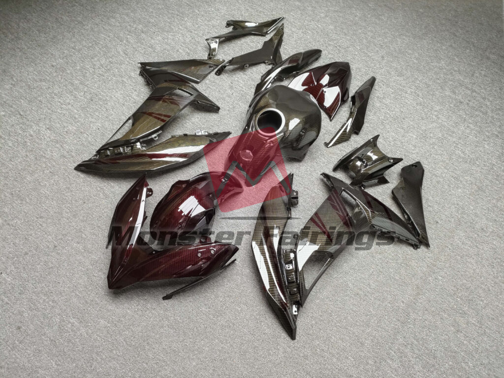 Kawasaki Ninja 650R custom ABS fairings 2017 - 2019 in Gloss Red & Black Carbon Fiber Style - durable replacement kit, Monster Fairings