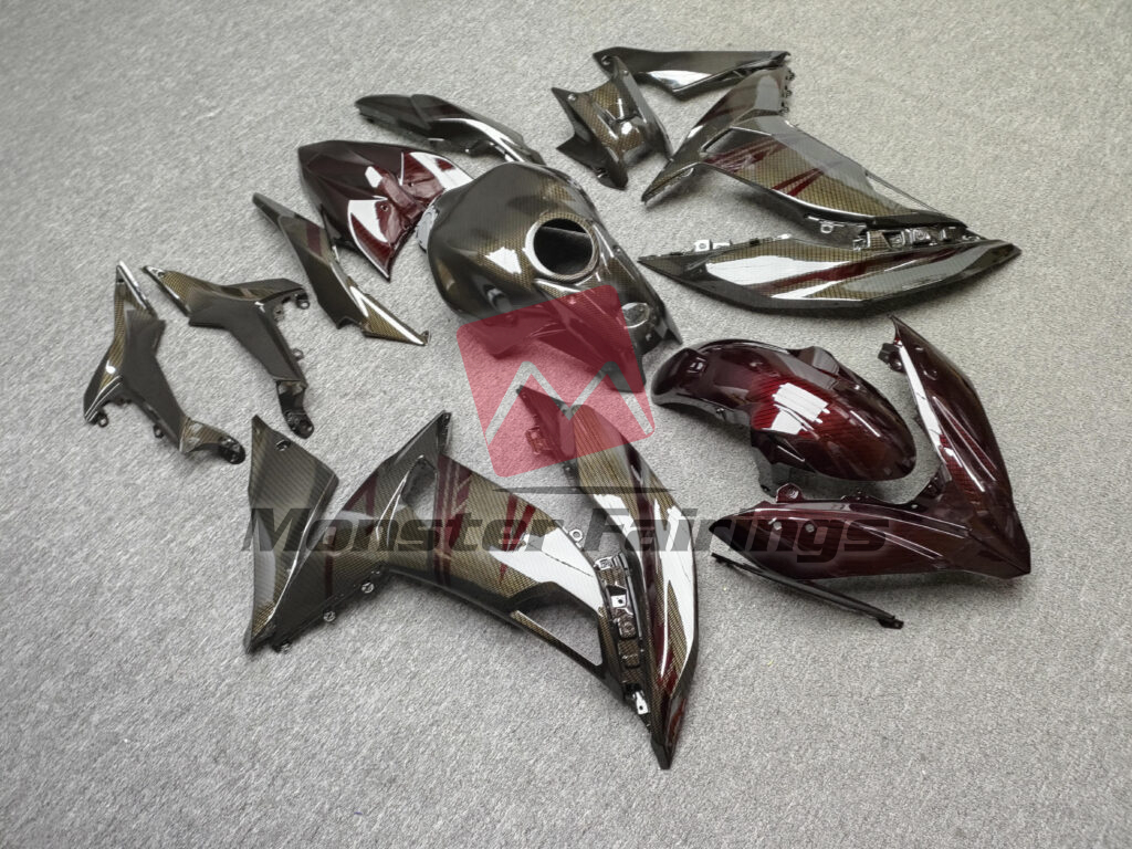 Gloss Red & Black Carbon Fiber Style ABS fairings for Kawasaki Ninja 650R 2017 - 2019 - premium OEM fit kit by Monster Fairings