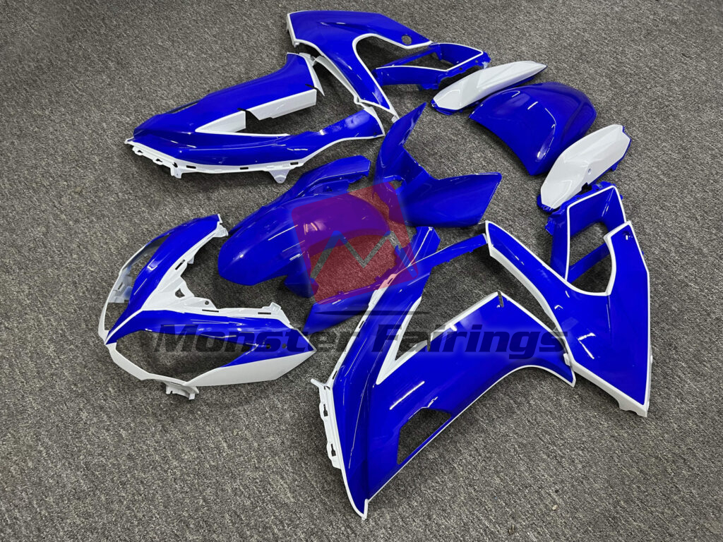 Kawasaki Ninja 650R custom ABS fairings 2012 - 2016 in Gloss Blue & White - durable replacement kit, Monster Fairings