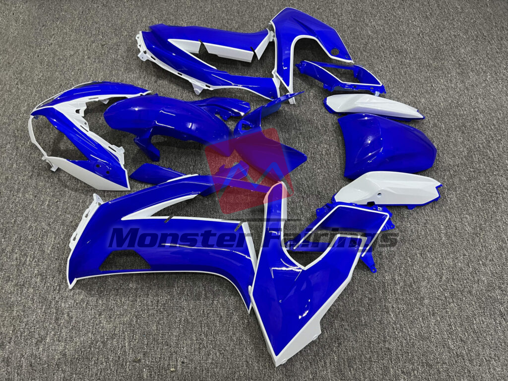 2012 - 2016 Kawasaki Ninja 650R Gloss Blue & White fairing set - ABS injection, custom painted by Monster Fairings