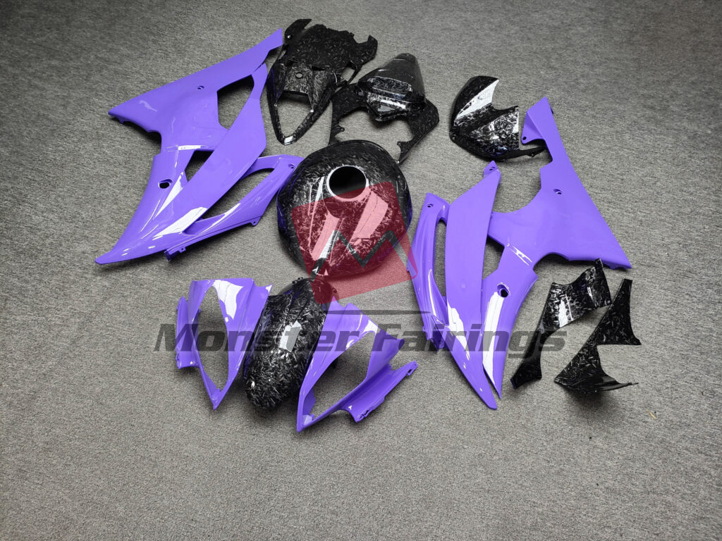 Yamaha R6 custom ABS fairings 2008 - 2016 in Gloss Forged Carbon Fiber Style With Purple - durable replacement kit, Monster Fairings