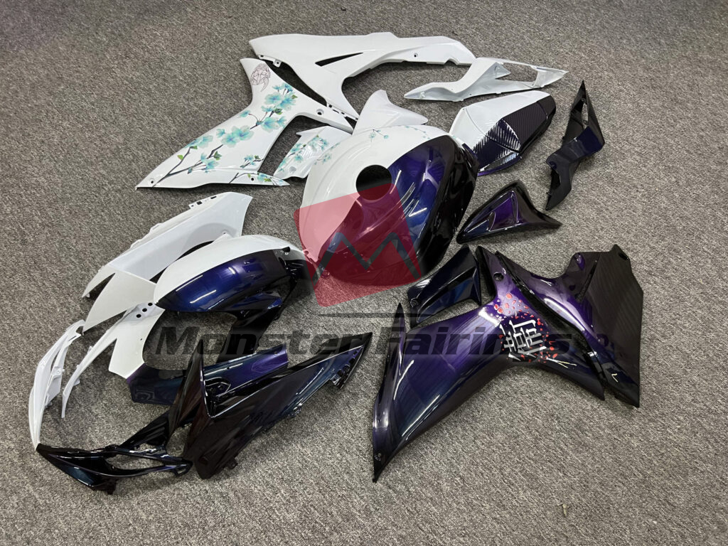 Gloss Midnight Blue & White Cherry Blossom Split ABS fairings for Suzuki GSXR 600 - 750 2011 - 2025 - premium OEM fit kit by Monster Fairings