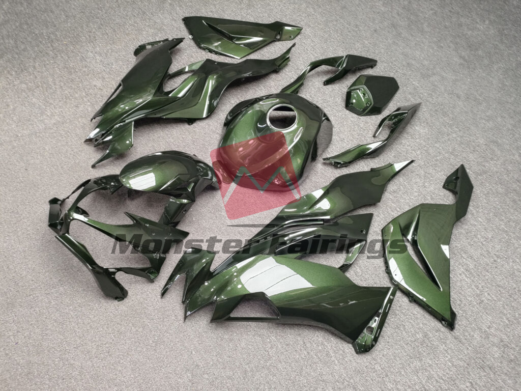 2019 - 2023 Kawasaki ZX6R Gloss Olive Green fairing set - ABS injection, custom painted by Monster Fairings