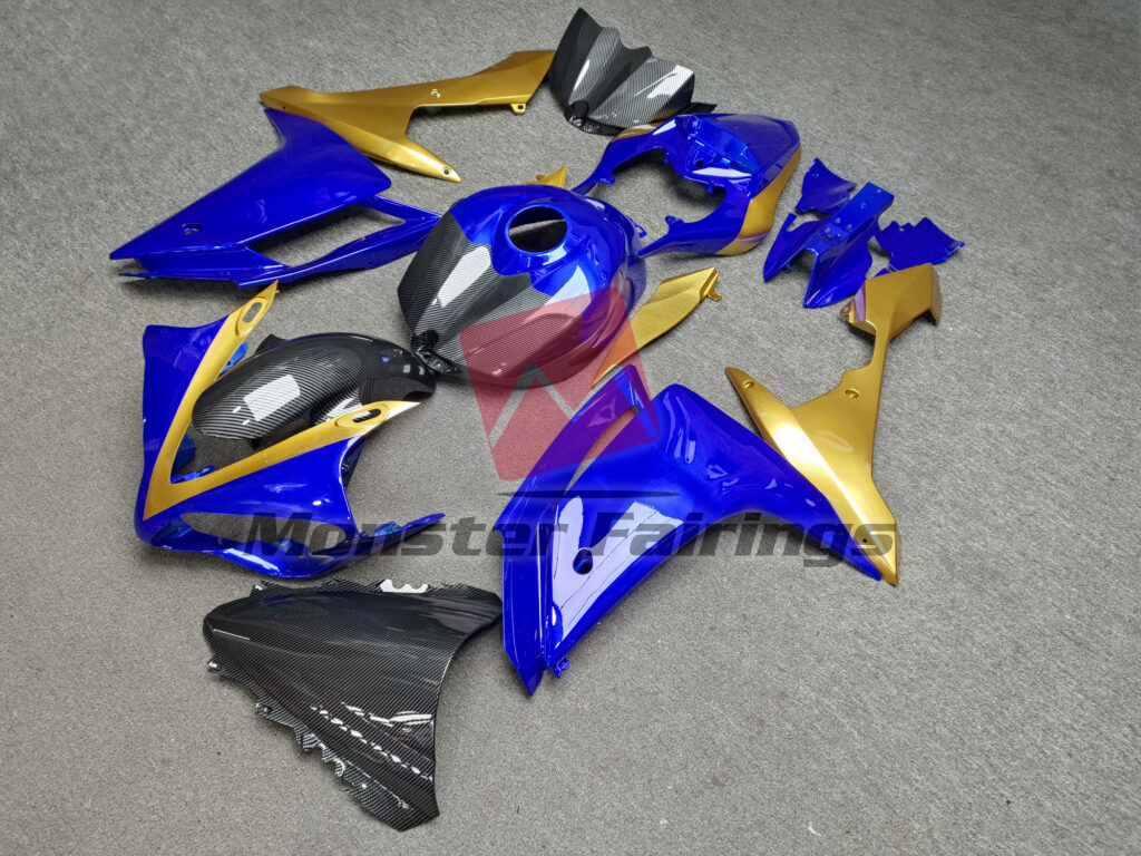 Yamaha R1 custom ABS fairings 2007 - 2008 in Gloss Blue & Yellow With Carbon Fiber Style - durable replacement kit, Monster Fairings