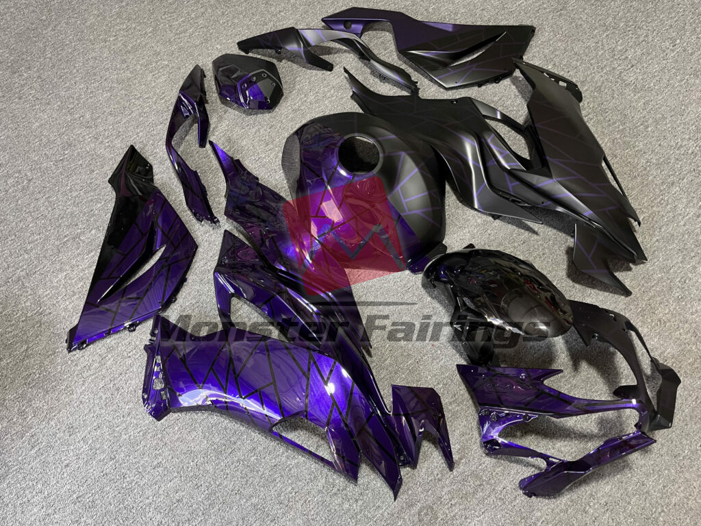 Gloss Purple & Matte Black Pattern Split ABS fairings for Kawasaki ZX6R 2019 - 2023 - premium OEM fit kit by Monster Fairings