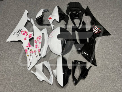 (IN STOCK) Yamaha R6 2008-2016 Gloss Black & White Cherry Blossom Split ABS Fairings | Monster Fairings