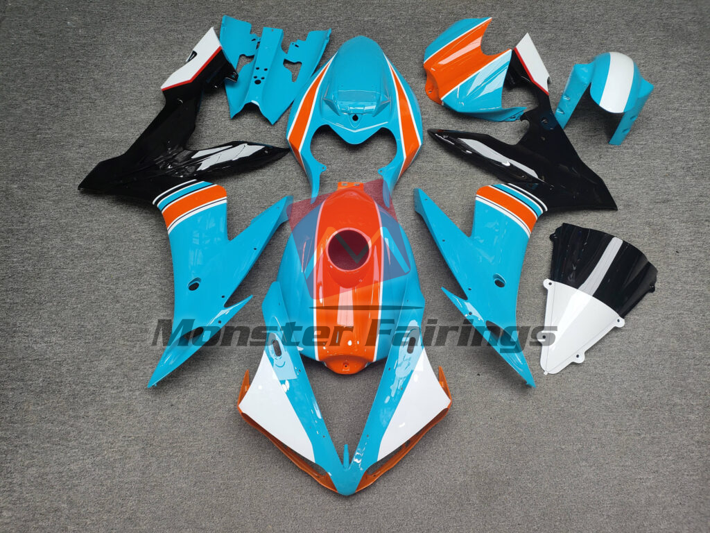 Yamaha R1 2004 - 2006 Gloss Light Blue & Orange With Black ABS fairings - custom motorcycle bodywork kit by Monster Fairings