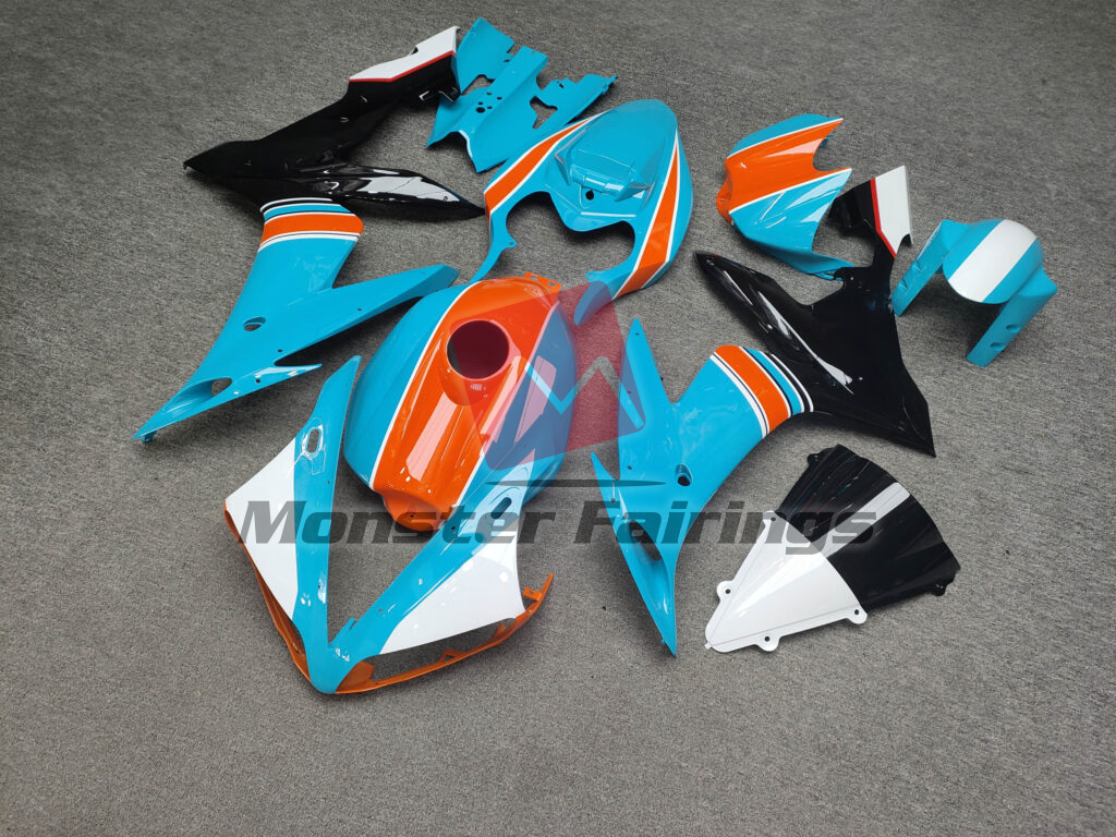 Yamaha R1 custom ABS fairings 2004 - 2006 in Gloss Light Blue & Orange With Black - durable replacement kit, Monster Fairings