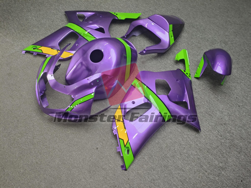 2001 - 2003 Suzuki GSXR 600 - 750 Gloss Purple With Yellow & Green fairing set - ABS injection, custom painted by Monster Fairings