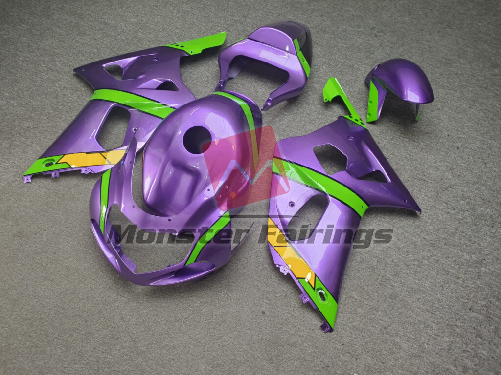 Gloss Purple With Yellow & Green ABS fairings for Suzuki GSXR 600 - 750 2001 - 2003 - premium OEM fit kit by Monster Fairings