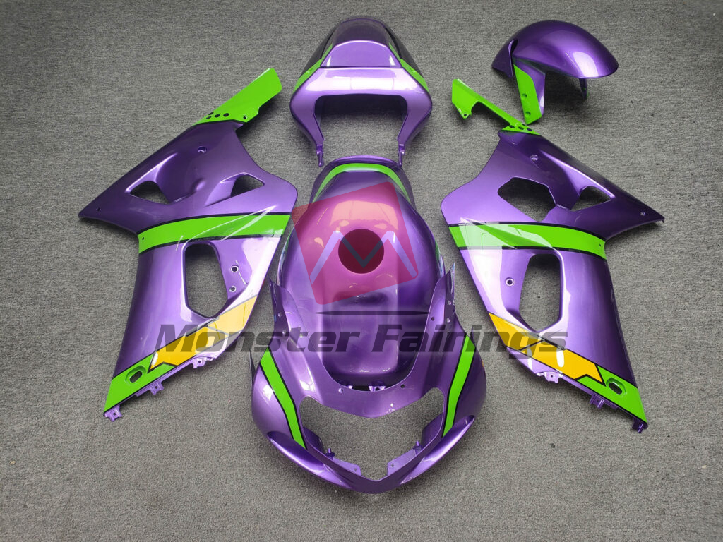 Suzuki GSXR 600 - 750 2001 - 2003 Gloss Purple With Yellow & Green ABS fairings - custom motorcycle bodywork kit by Monster Fairings