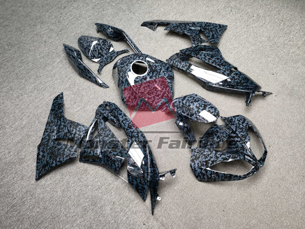 Kawasaki ZX6R custom ABS fairings 2009 - 2012 in Gloss Dark Gray Digital Camo - durable replacement kit, Monster Fairings