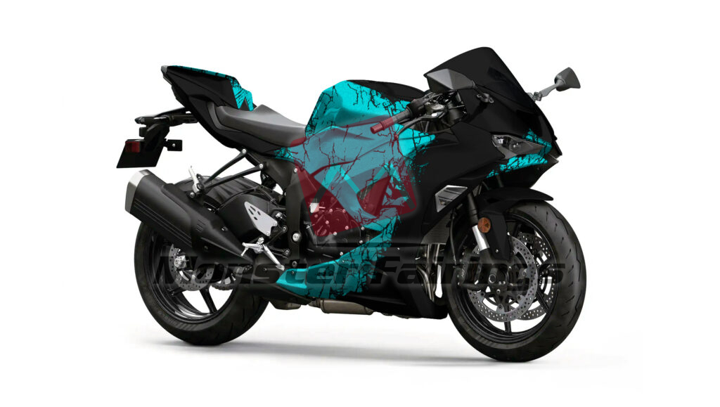 Gloss Black & Cyan Wreckage ABS fairings for Kawasaki ZX6R 2024 - 2025 - premium OEM fit kit by Monster Fairings