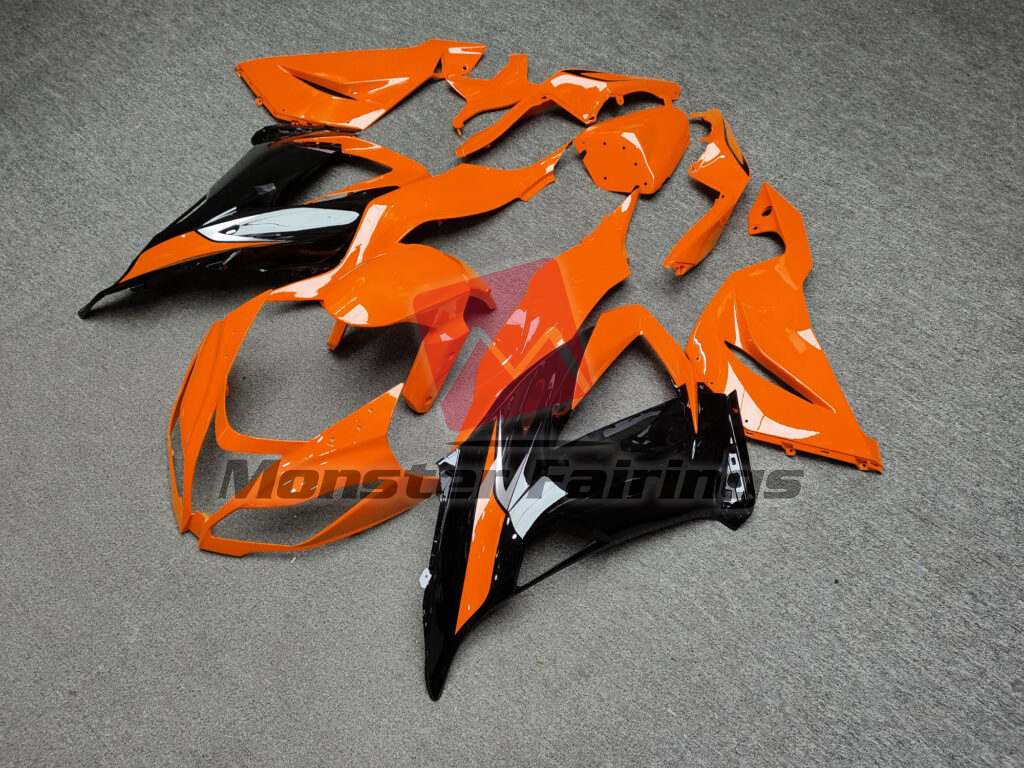 2013 - 2018 Kawasaki ZX6R Gloss Black With Orange fairing set - ABS injection, custom painted by Monster Fairings