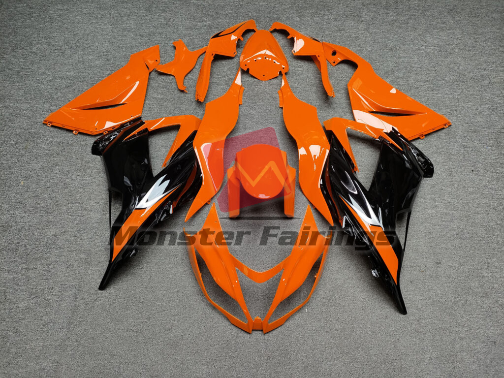 Kawasaki ZX6R 2013 - 2018 Gloss Black With Orange ABS fairings - custom motorcycle bodywork kit by Monster Fairings