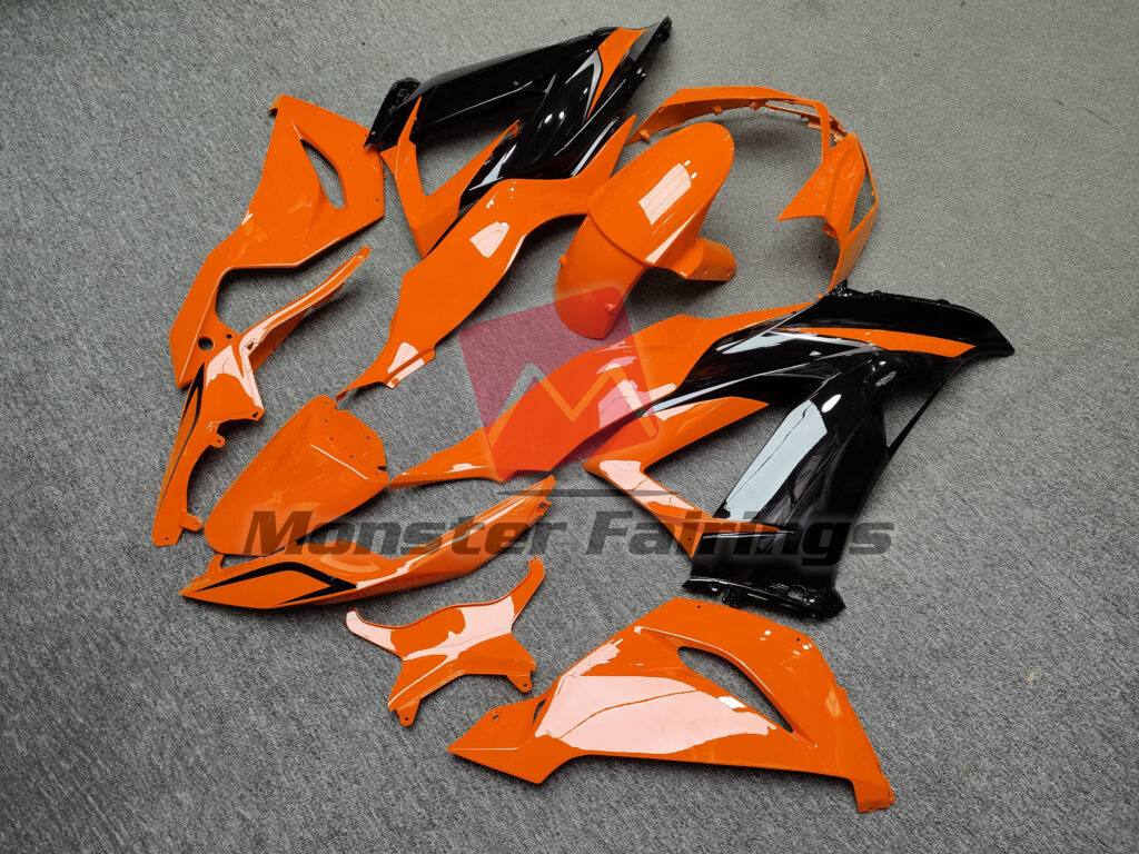 Kawasaki ZX6R custom ABS fairings 2013 - 2018 in Gloss Black With Orange - durable replacement kit, Monster Fairings