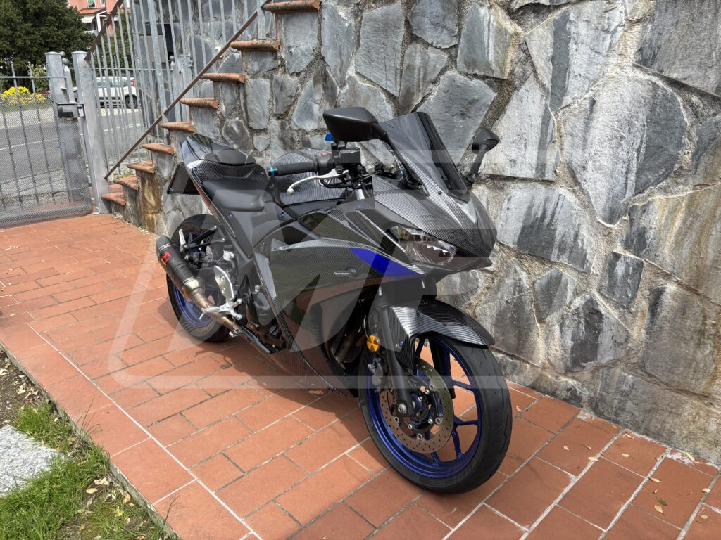 Gloss Carbon Fiber Style With Blue ABS fairings for Yamaha R3 2014 - 2018 - premium OEM fit kit by Monster Fairings