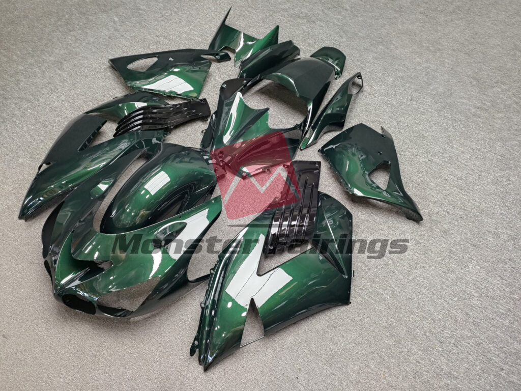 Kawasaki ZX14R custom ABS fairings 2012 - 2024 in Gloss Candy Green With Black - durable replacement kit, Monster Fairings
