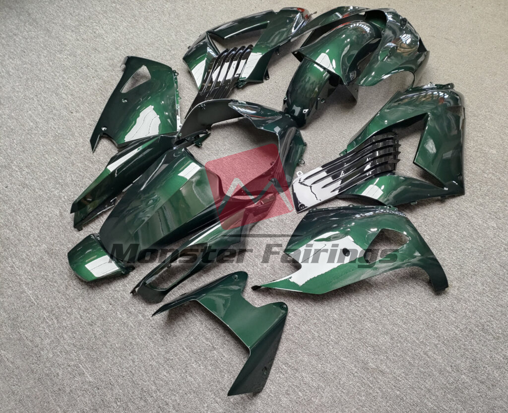 2012 - 2024 Kawasaki ZX14R Gloss Candy Green With Black fairing set - ABS injection, custom painted by Monster Fairings