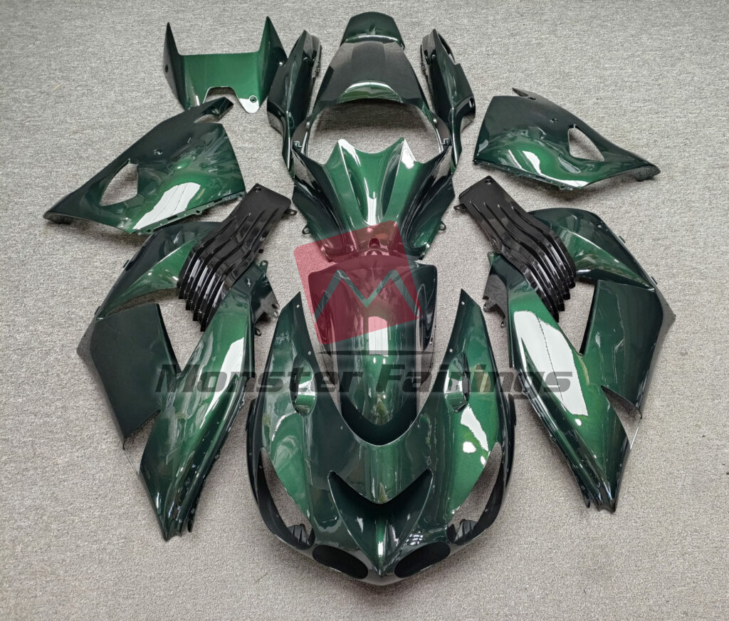 Kawasaki ZX14R 2012 - 2024 Gloss Candy Green With Black ABS fairings - custom motorcycle bodywork kit by Monster Fairings