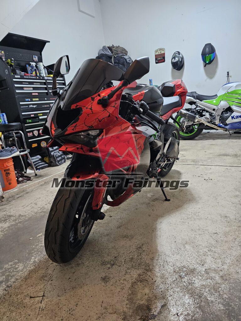 Gloss Black & Red Wreckage ABS fairings for Kawasaki ZX6R 2024 - 2025 - premium OEM fit kit by Monster Fairings