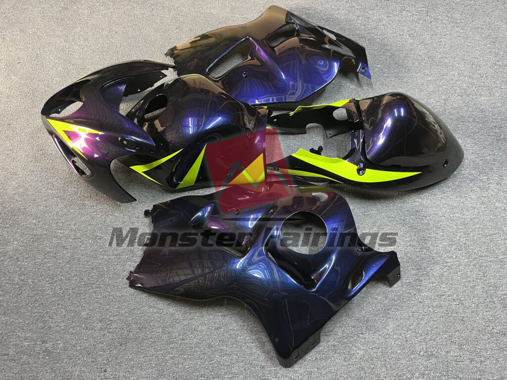 1997 - 2007 Suzuki GSXR 1300 Gloss Purple Gradient With High Vis Yellow fairing set - ABS injection, custom painted by Monster Fairings