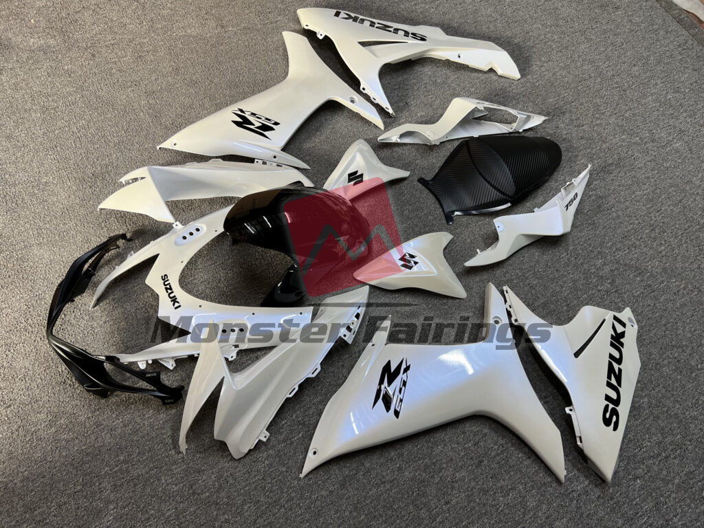 Gloss Pearl White With Gloss Black ABS fairings for Suzuki GSXR 600 - 750 2011 - 2025 - premium OEM fit kit by Monster Fairings