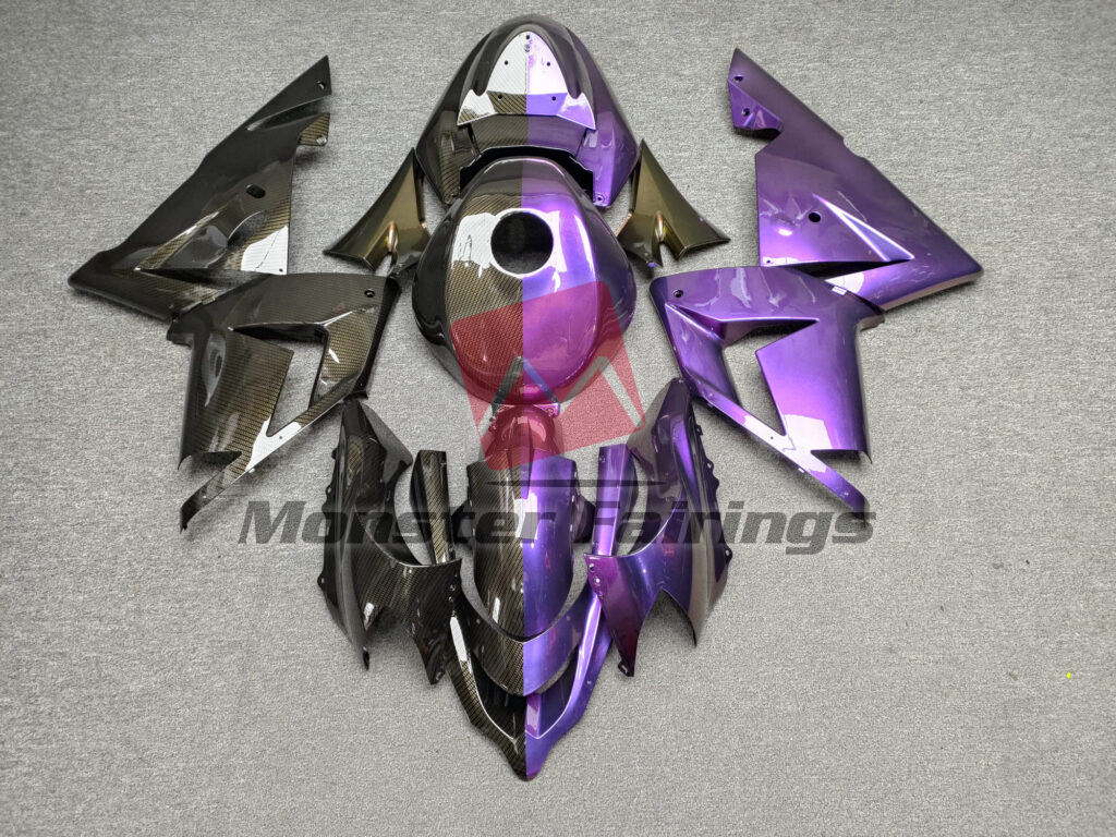 Kawasaki ZX10R 2004 - 2005 Gloss Carbon Fiber Style & Purple Split ABS fairings - custom motorcycle bodywork kit by Monster Fairings