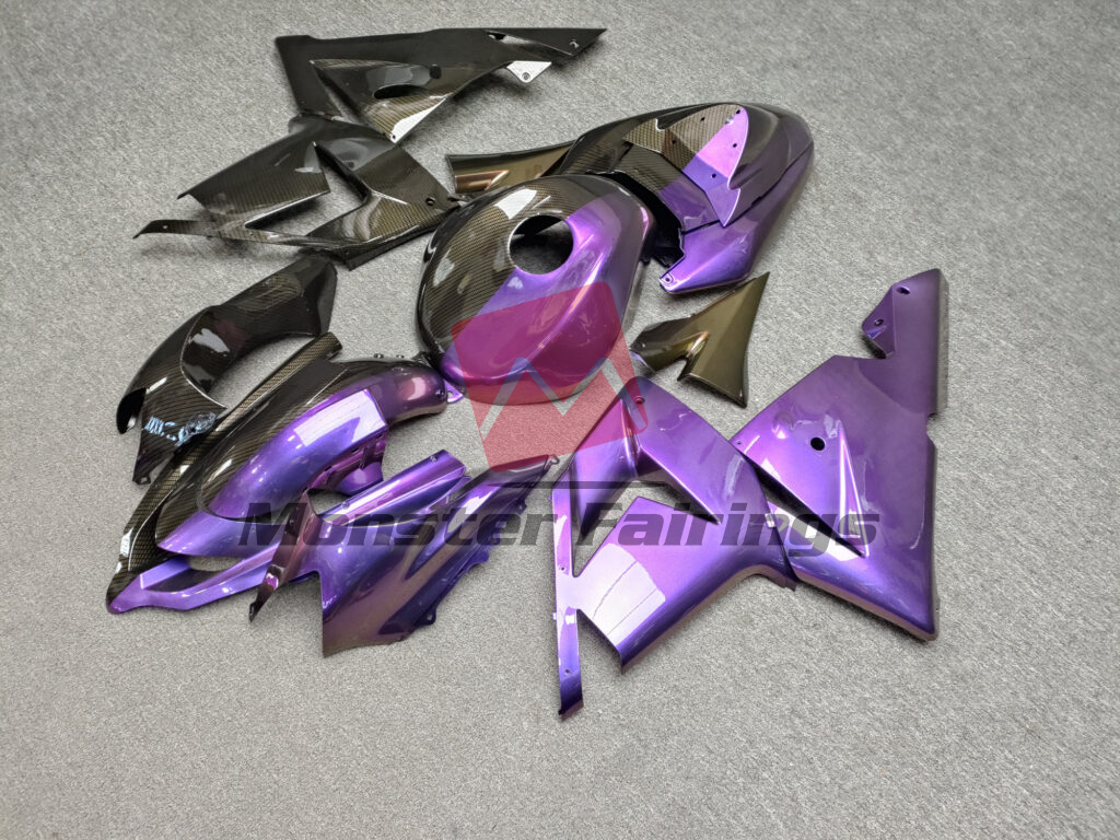 Kawasaki ZX10R custom ABS fairings 2004 - 2005 in Gloss Carbon Fiber Style & Purple Split - durable replacement kit, Monster Fairings