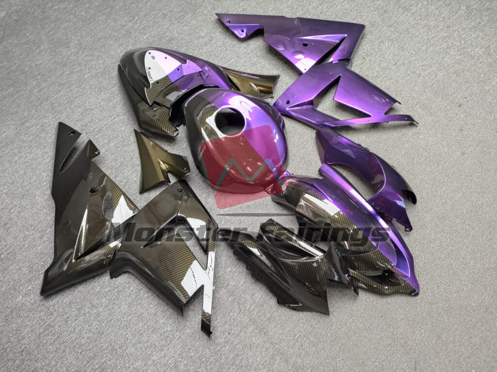 Gloss Carbon Fiber Style & Purple Split ABS fairings for Kawasaki ZX10R 2004 - 2005 - premium OEM fit kit by Monster Fairings