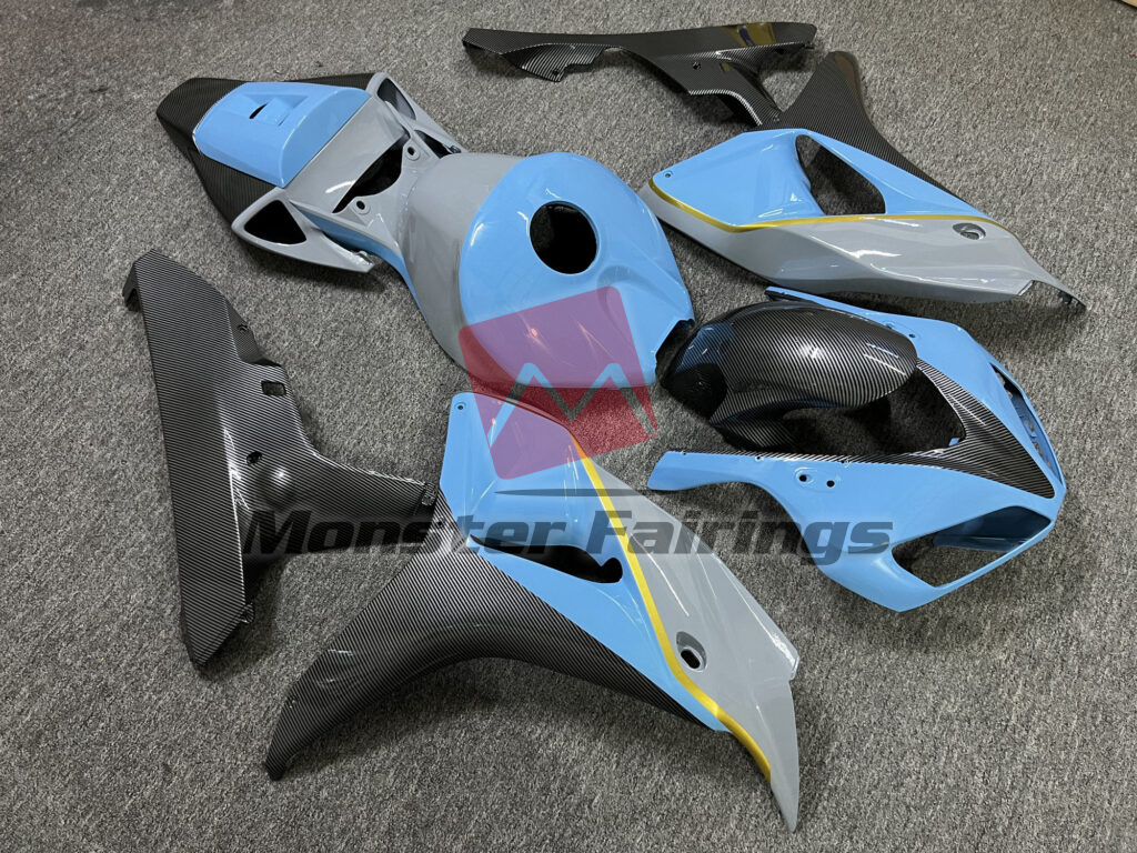Gloss Nardo Gray & Light Blue With Carbon Fiber Style ABS fairings for Honda CBR1000RR 2006 - 2007 - premium OEM fit kit by Monster Fairings